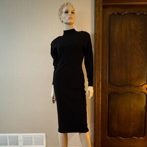 Vintage 90s Andrea Jovine Essentials women's black wool dress, size P,  bodycon
